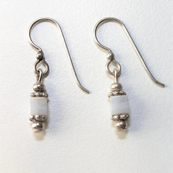 Sterling Silver - Bohemian White Gemstone Square Dangle Earrings 925 1.56g - Picture 5 of 5